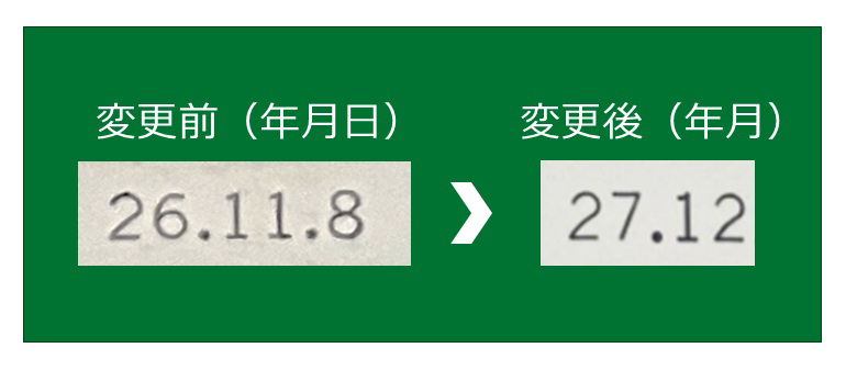賞味期限表示の変更（年月日 → 年月）に伴う比較画像（例）