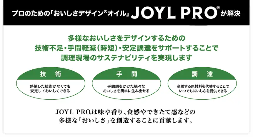 プロのための「おいしさデザイン®︎オイル」JOYL PRO®︎が解決の画像