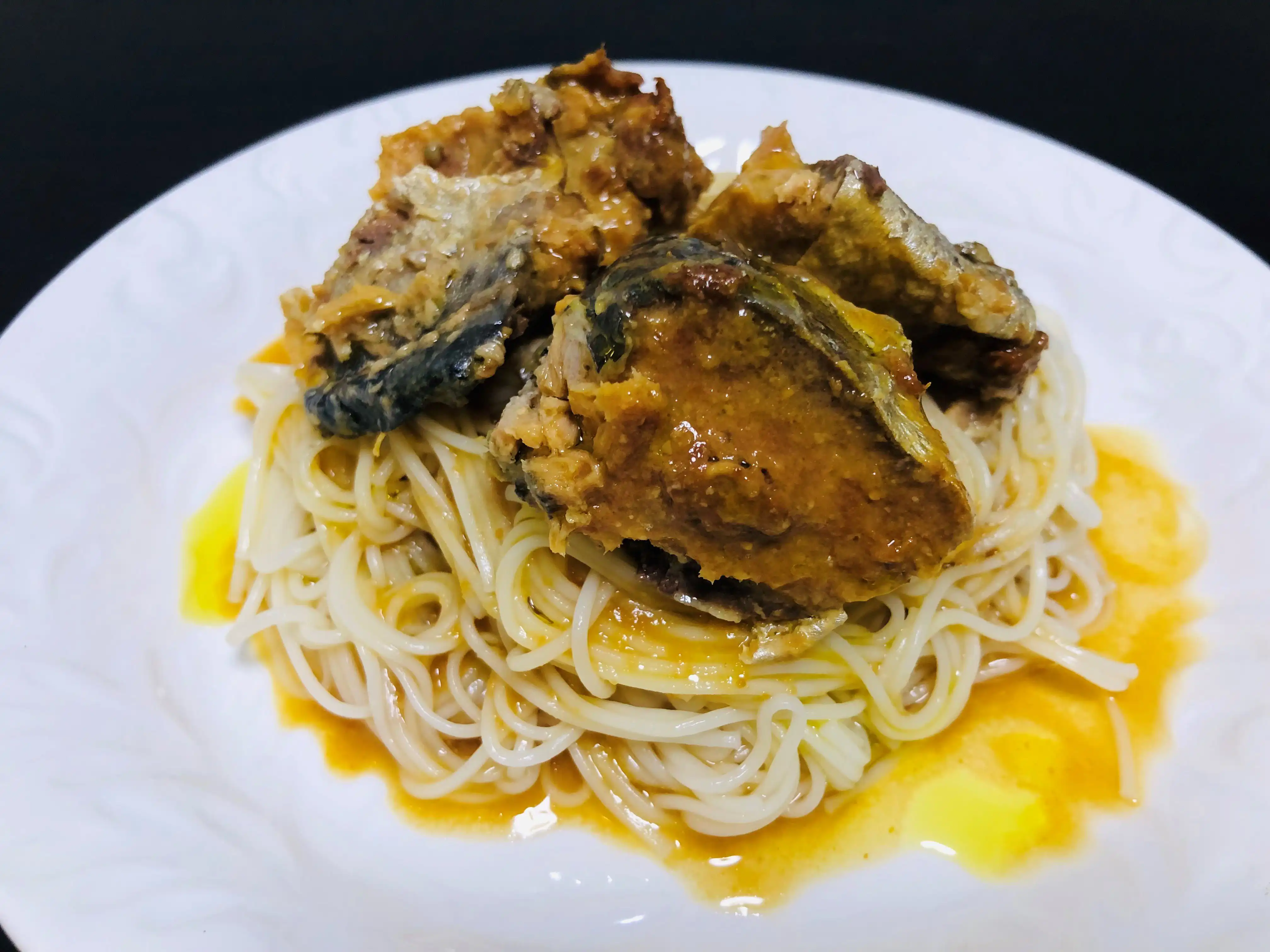 さば缶そうめん with オリーブオイル