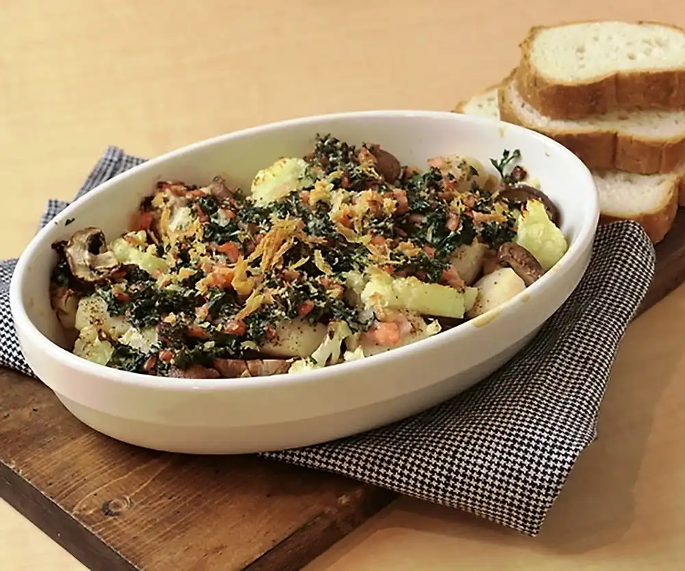 ホタテとカリフラワーのオリーブオイルグラタン