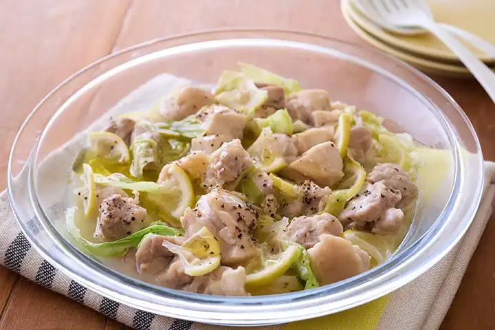キャベツと鶏肉のレモン風味レンチンおかず