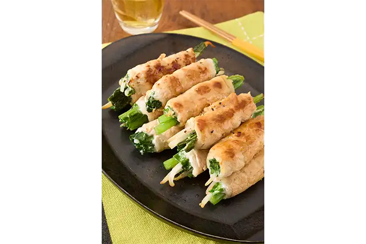 もやしと小松菜の豚肉巻き