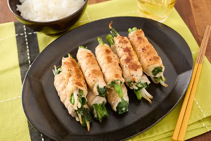もやしと小松菜の豚肉巻き