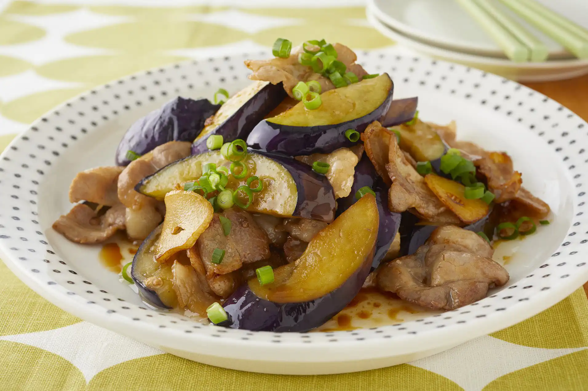 なすと豚バラのポン酢炒め