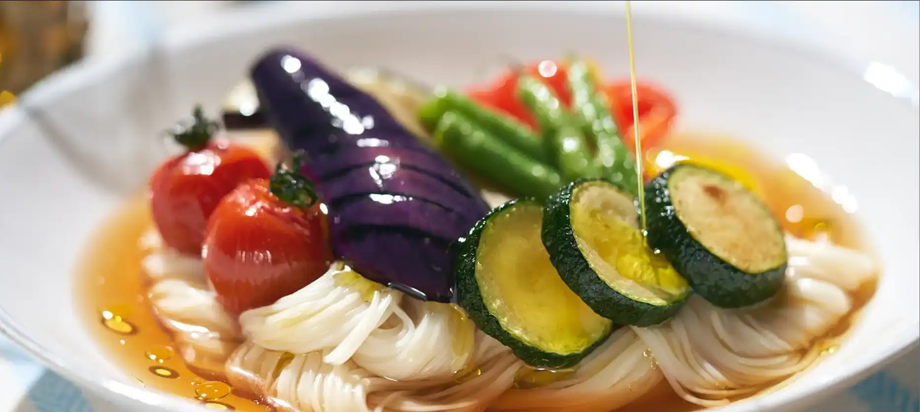 夏野菜の揚げびたしオリーブそうめん