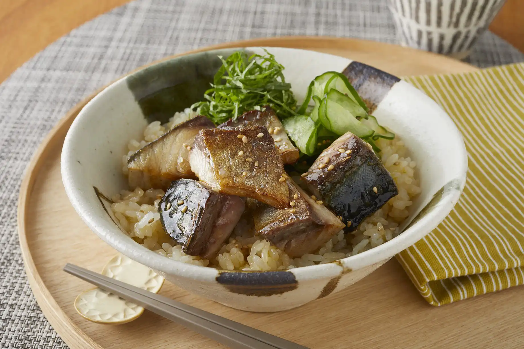 オリーブオイルで焼きさば丼 （オリーブポン酢ご飯）